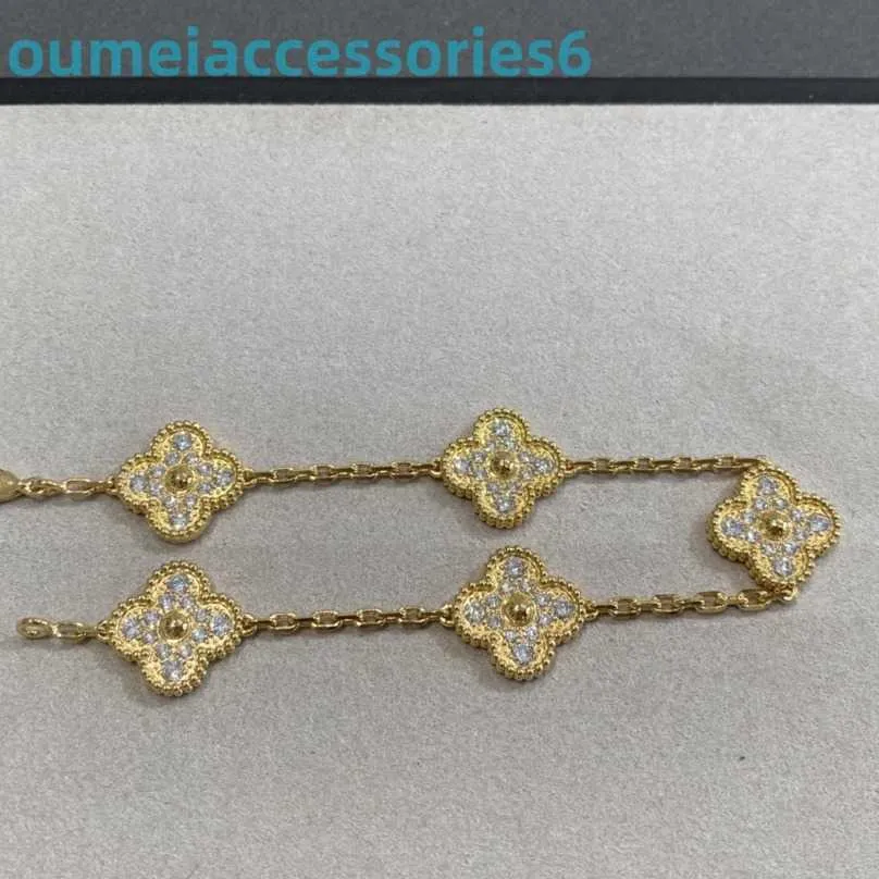 2024 Sieraden Ontwerper Merk Vanl Cleefl Arpelsarmband Vijf Bloem Klavertje Vier met Diamant 18k Rose en Wit Gouden Armband Recht