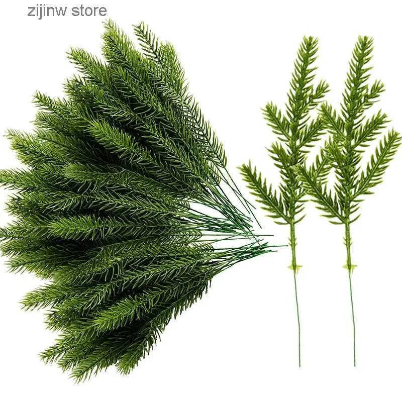 Faux Floral Greenery 10PCS Artificial Plants Cheaper 2023 Christmas Tree Pine Needles New Year Decorations for Home Scrapbooking Diy Gifts Candy Box Y240322