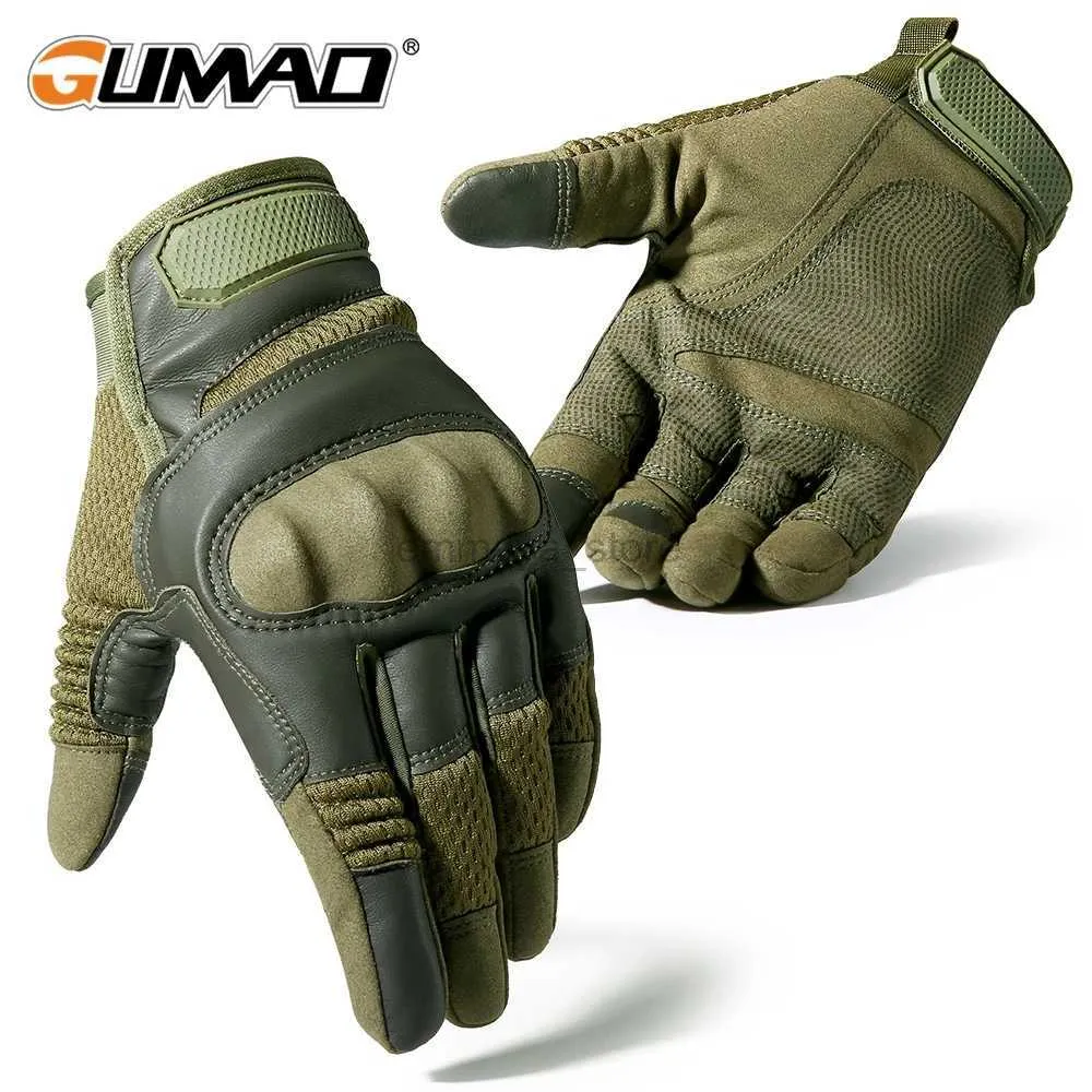 Gants de cyclisme Gants tactiques en cuir PU écran tactile coque dure gant complet doigt armée militaire Combat Airsoft conduite mitaines de vélo hommes 240322