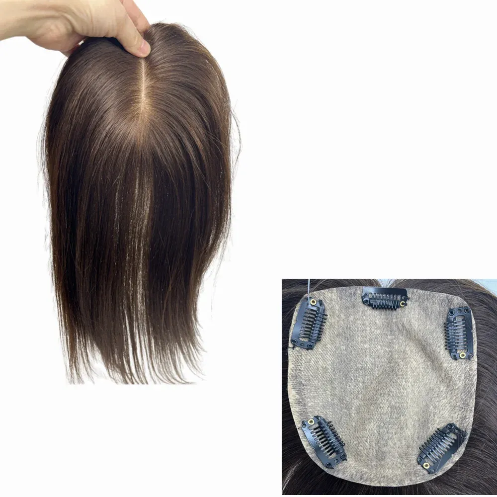 Toppers Anemone Skin Base Hair Hair Topper avec 5 clips en soie Free Frey Top Toupee européen Toupee pour femmes Fine Hair Phipied 12x13cm
