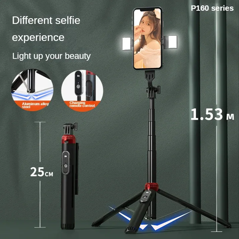 MREMOTE sans fil Bluetooth Selfie Stick 15 avec Double lumière de remplissage trépied pliable pour caméras d'action Smartphone 240309