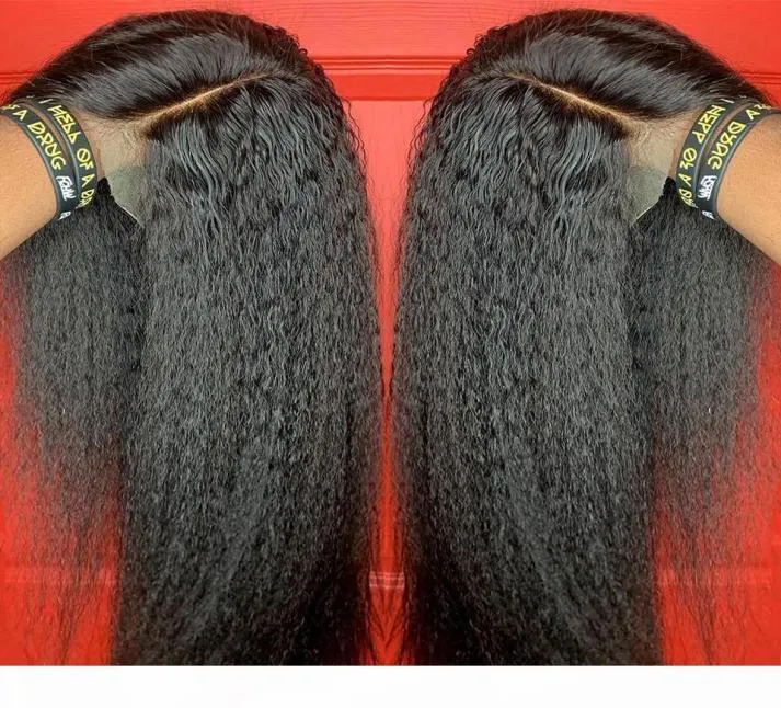 Kinky prosta peruka 13x4 koronkowe przednie ludzkie włosy peruki dla kobiet wcześniej wyrzucone z włosami Brazylijskie włoski yaki ludzka Wig3972190