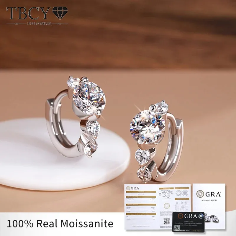 TBCYD 5mm D Color Hoop Earrings For Women With GRA S925 Sterling Silver Ear Clasps Buckle Original Fine Jewerly 240228