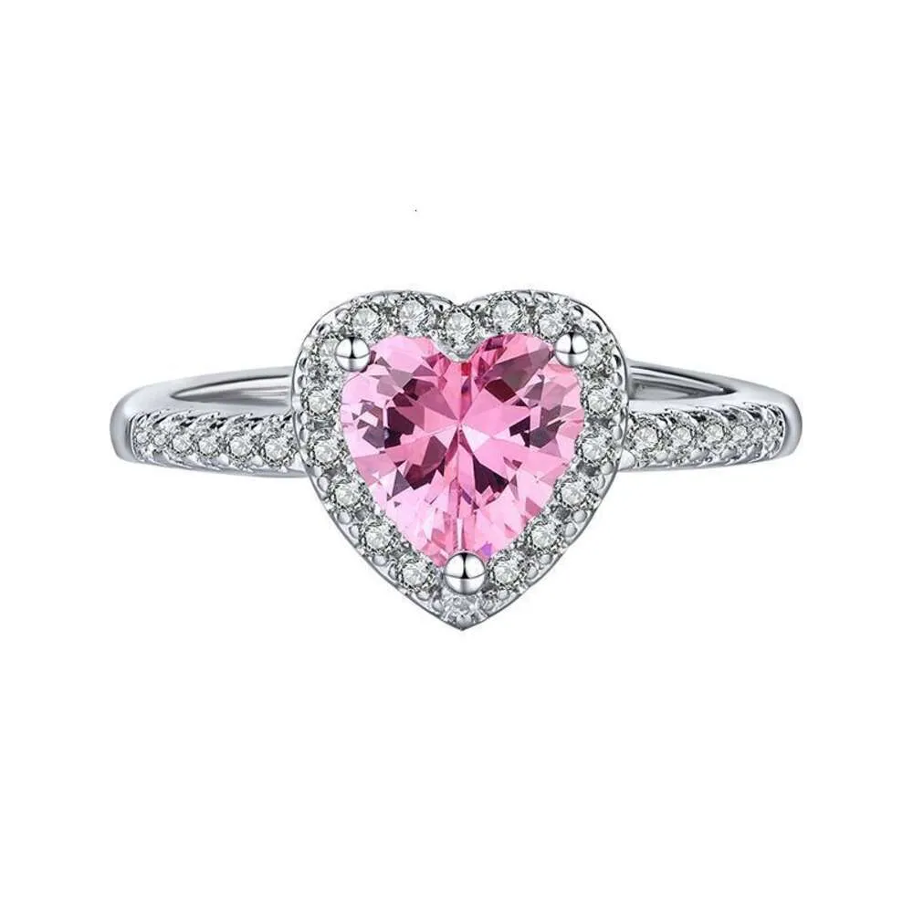 Nuevo Anillo de diamantes completo de simulación Pink Love Boutique para mujer - Anillo de banda bañado en plata