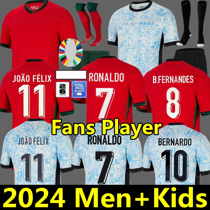 2024 Euro Cup maglie da calcio Portogallo RONALDO Bruno FERNANDES Joao Felix BERNARDO ANDRE SILVA DIOGO NEVES R. LEAO Portoghese casa lontano Maglia da calcio Uomo Bambini Kit