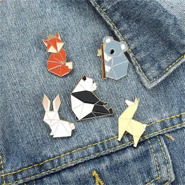 Origami Animal Enamel Pin Custom Fox Panda Koala Alpaca Rabbit Brooch Bag Clothes Lapel Pin Badge Cartoon Jewelry Kid Friend