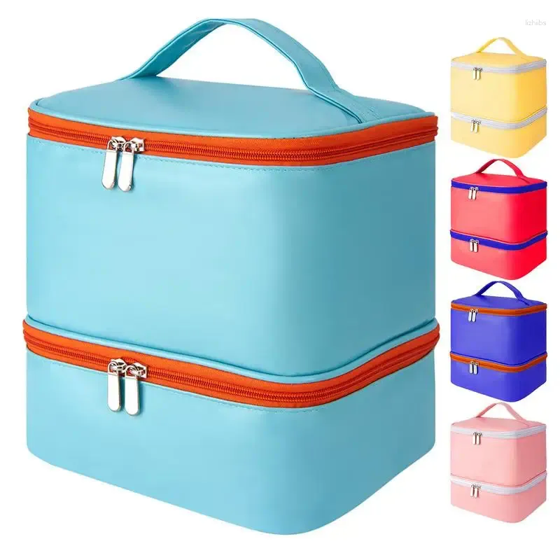 Sacs de rangement Sac de vernis à ongles de grande capacité Sac à main cosmétique portable Double couche pour