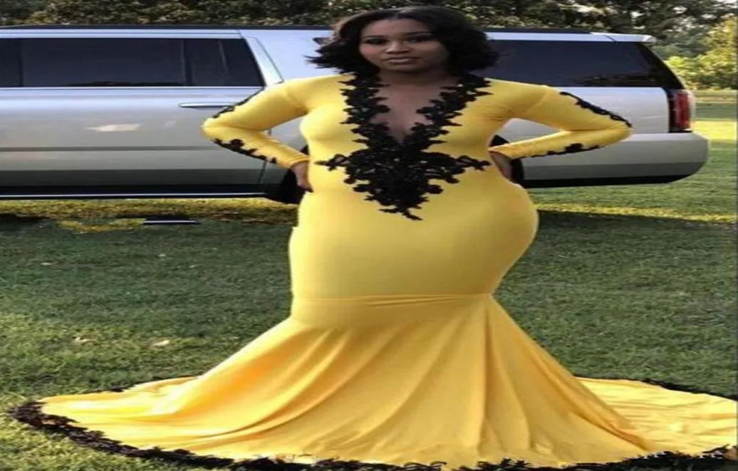 Żółte południowoafrykańskie sukienki na bal maturę głęboką rękaw głęboką szyję koronkową satynową satynową sukienki wieczorowe sukienki na imprezę plus size 6943724