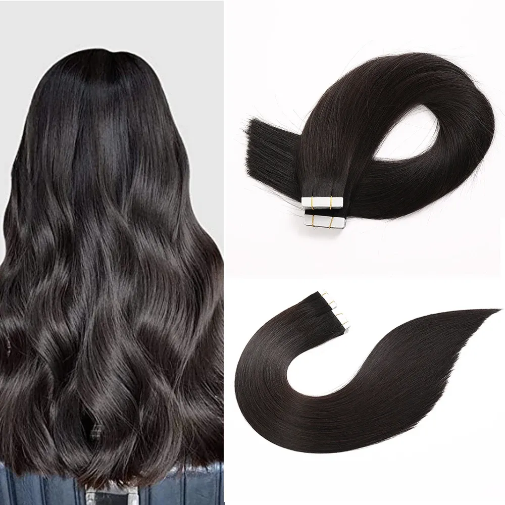 Extensions Hot Selling Natural Black European Human Hair Tape Hair Extension 100% Virgin Tejp i hårförlängning 40 st 100 g per förpackning