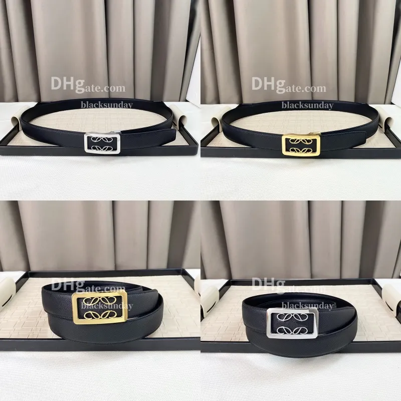 Mode dubbelsidig Lychee Grain Belt Luxury Men Women Designer Beltbredd 3,5 cm Gold Silver Slooth Buckle Leather Belts