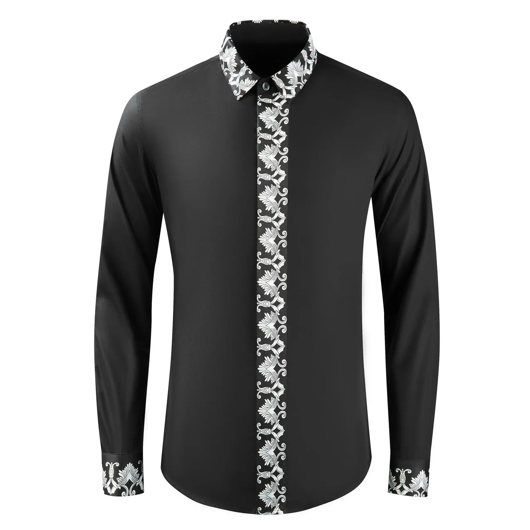 Chemises de luxe imprimé Royal pour hommes à manches longues décontracté affaires chemises habillées fête sociale Streetwear Camisa Masculina