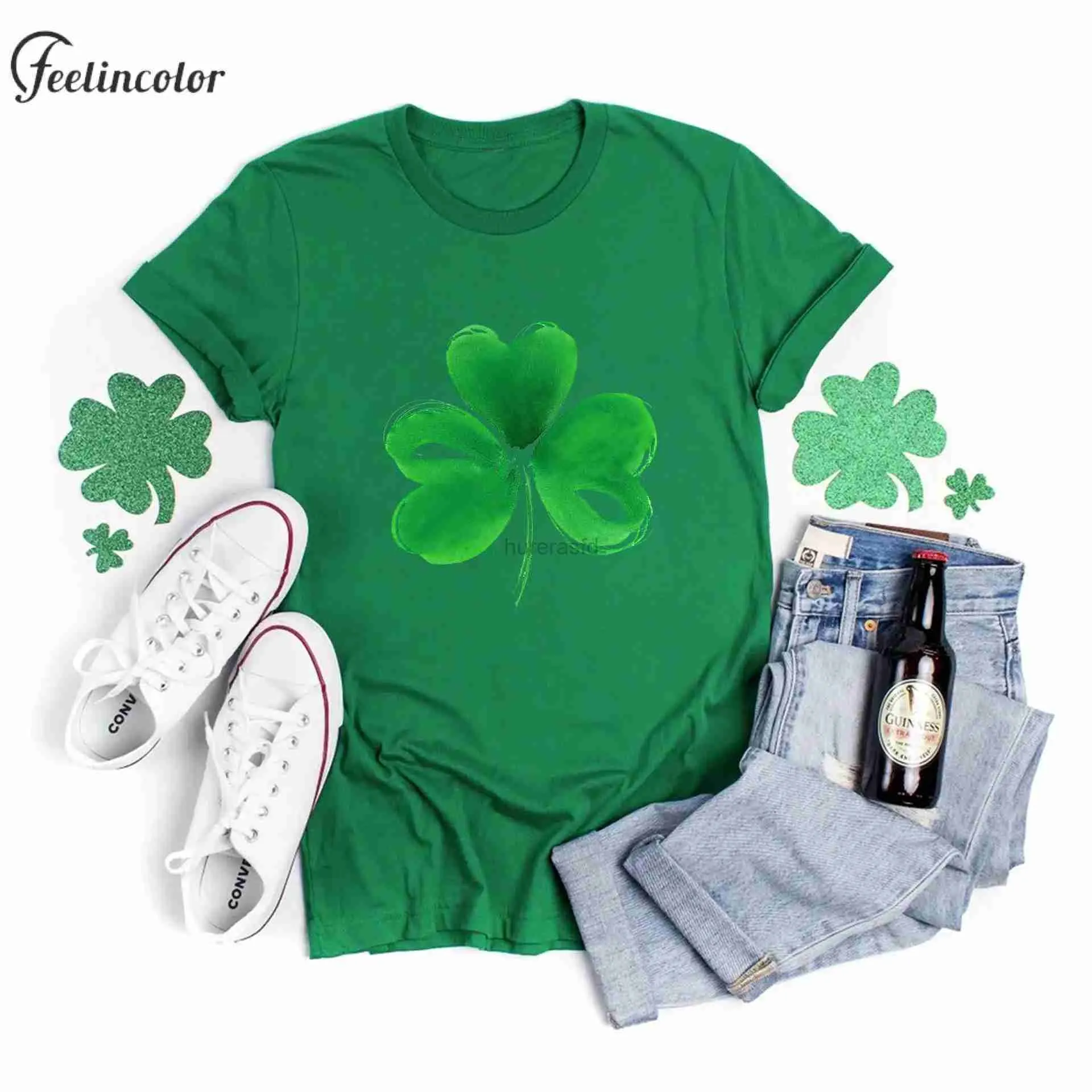 T-shirt femme St. Patricks Day Lucky Shirt Couple Trèfle vert vacances T-shirt à manches courtes haut décontracté T-shirt adulte col rond vêtements de rue 240323