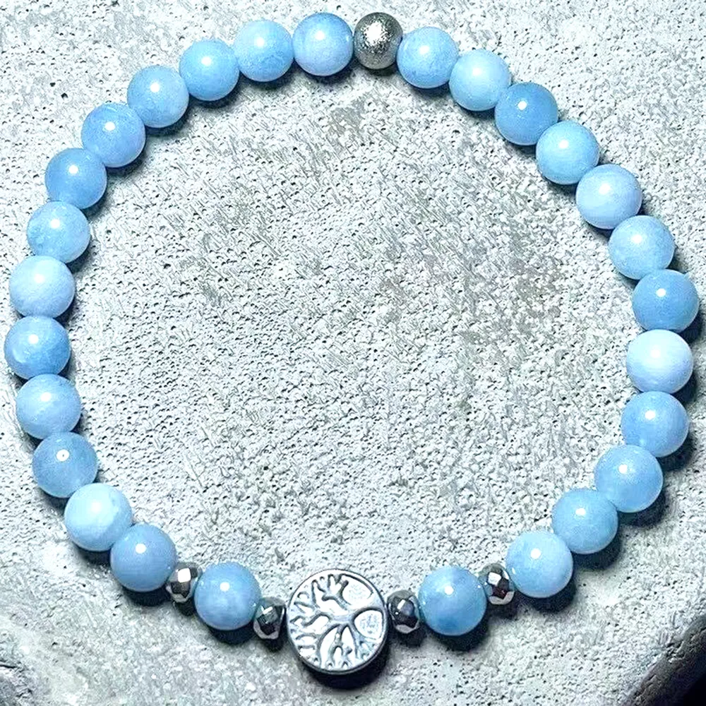 MG2099 6 mm naturligt blått chalcedony träd av liv charm kvinnor armband handgjorda energidydd handled mala