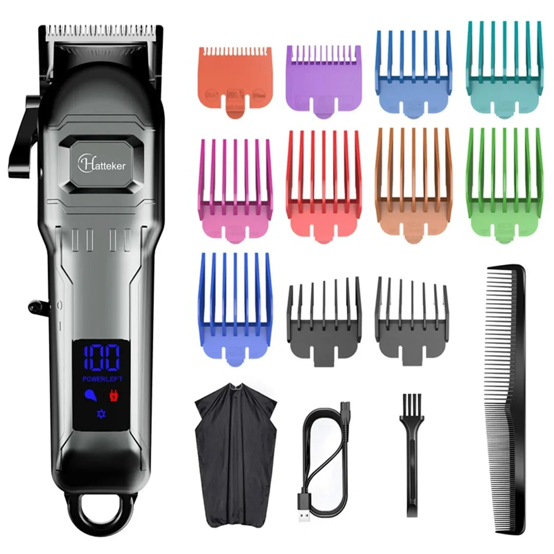 HATTEKER Electric Hair Clipper Professional Mens Trimmer Baber USB Cordless Machine Hairdressing Cape Set 240315