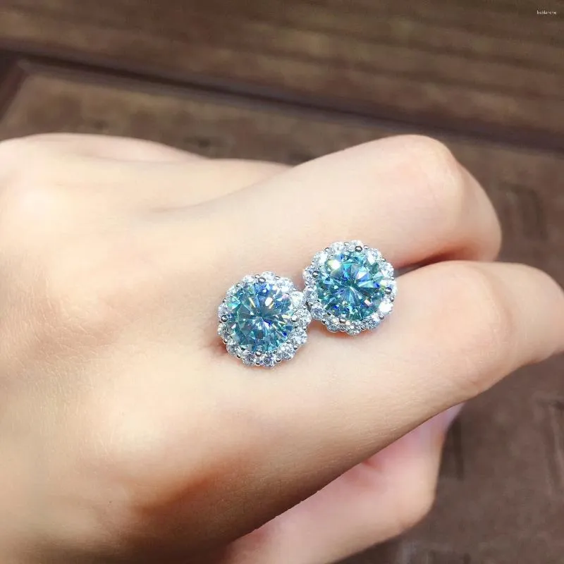 Stud Earrings Flower 1ct Aquamarine Cz Earring Real 925 Sterling Silver Jewelry Engagement Wedding For Women Men Gift