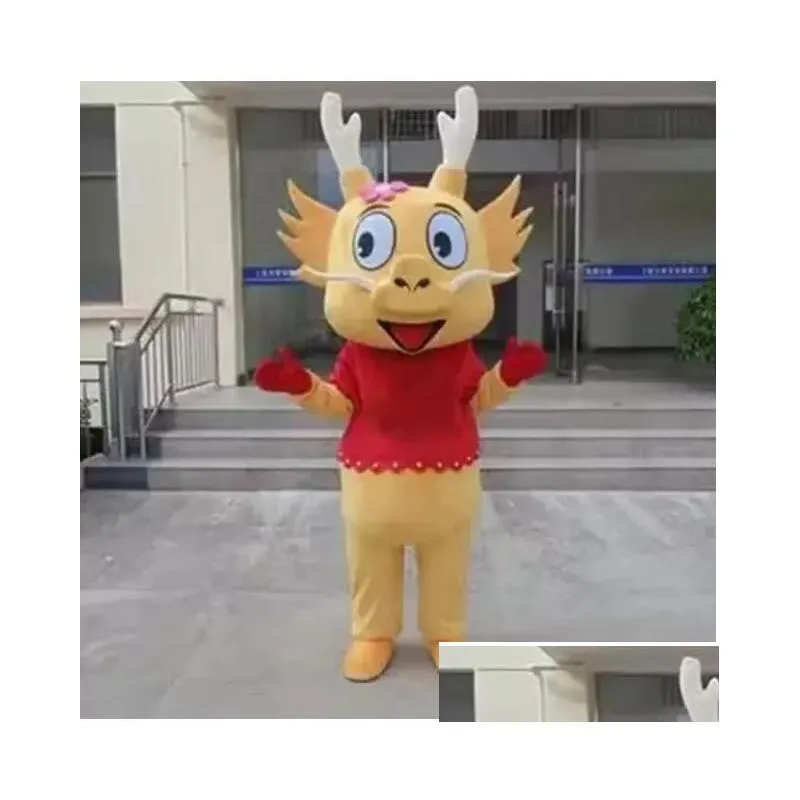 Costumes de mascotte 2024 Halloween Cartoon Dragon Costume Mignon Bébé Adt Marche Party Performance Noël Dressing Props Drop Livraison A Otqux