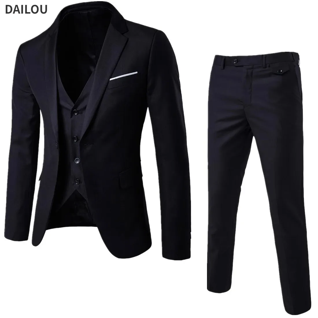 Hommes Blazers 3 pièces ensembles mariage 2 costumes vestes élégantes formel affaires luxe complet gilet pantalon manteaux classique 240307