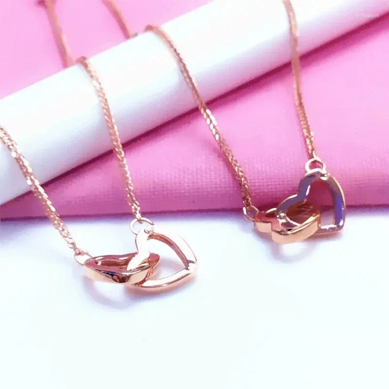 Ciondoli placcati in oro rosa 14K doppio a forma di cuore Collana Chopin per donna squisita gioielleria romantica