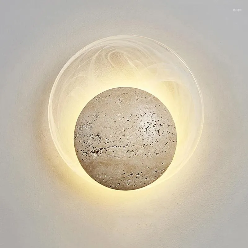Настенный светильник, современный кремовый натуральный камень, стеклянный круглый светильник для украшения дома, светодиодный скандинавский минималистский светильник Wabi Sabi для ресторана, коридора