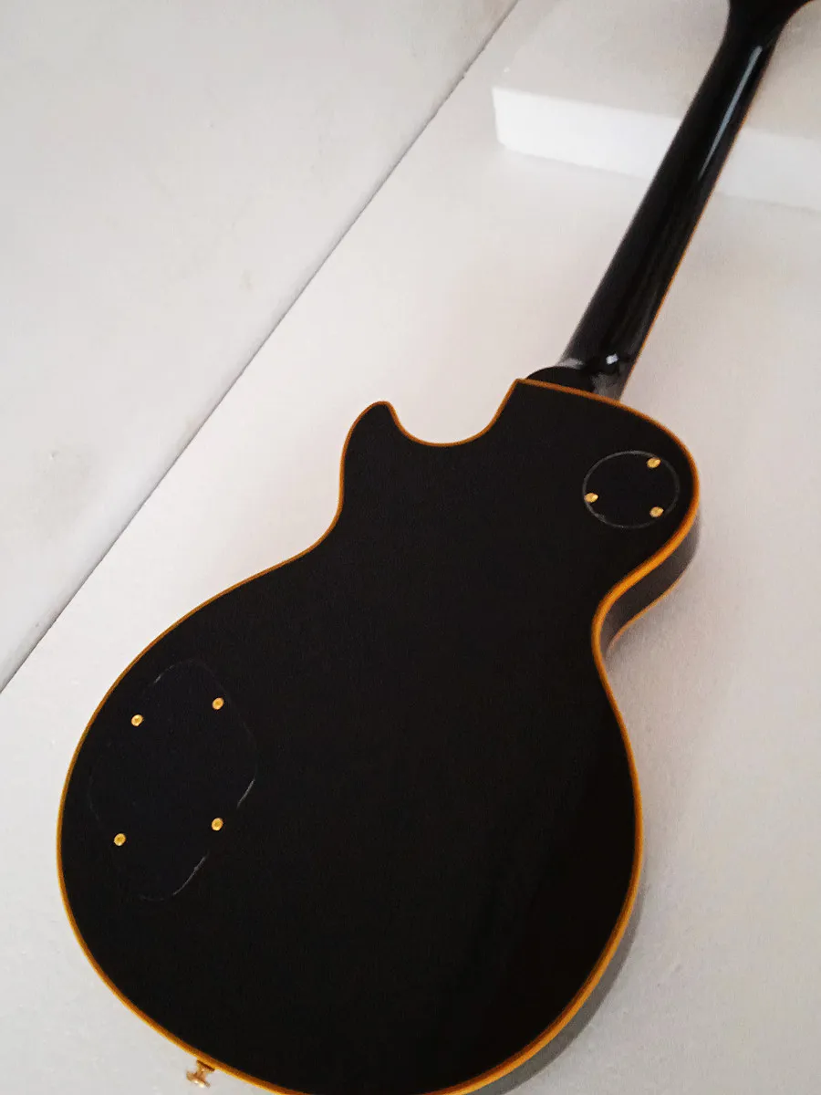 Guitare électrique noire brillante à 6 cordes, 2 pièces, micro Humbucker doré, corps en bois d'acajou, touche en palissandre