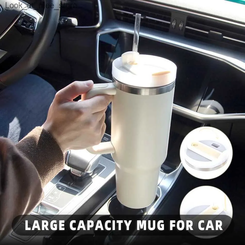 Mokken 40 oz koffie geïsoleerde beker met handvat draagbare auto roestvrijstalen waterfles grote capaciteit reizen BPA hitteloze beker Q240322