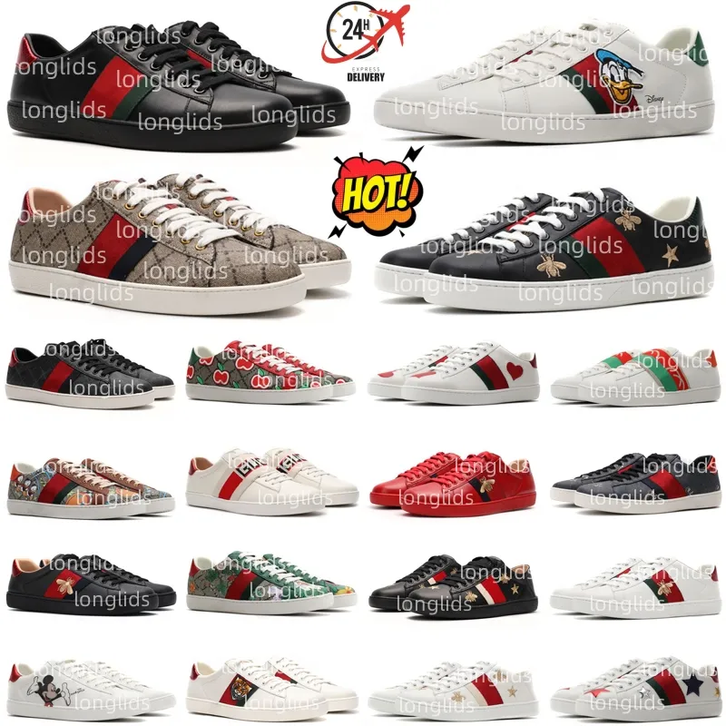 Designer Brand Style Ace Bee Low Dessins animés Véritable Hommes Femmes Casual Chaussures Tigre Brodé Noir Blanc Vert Rayures Baskets En Cuir Classique Serpent R25g #