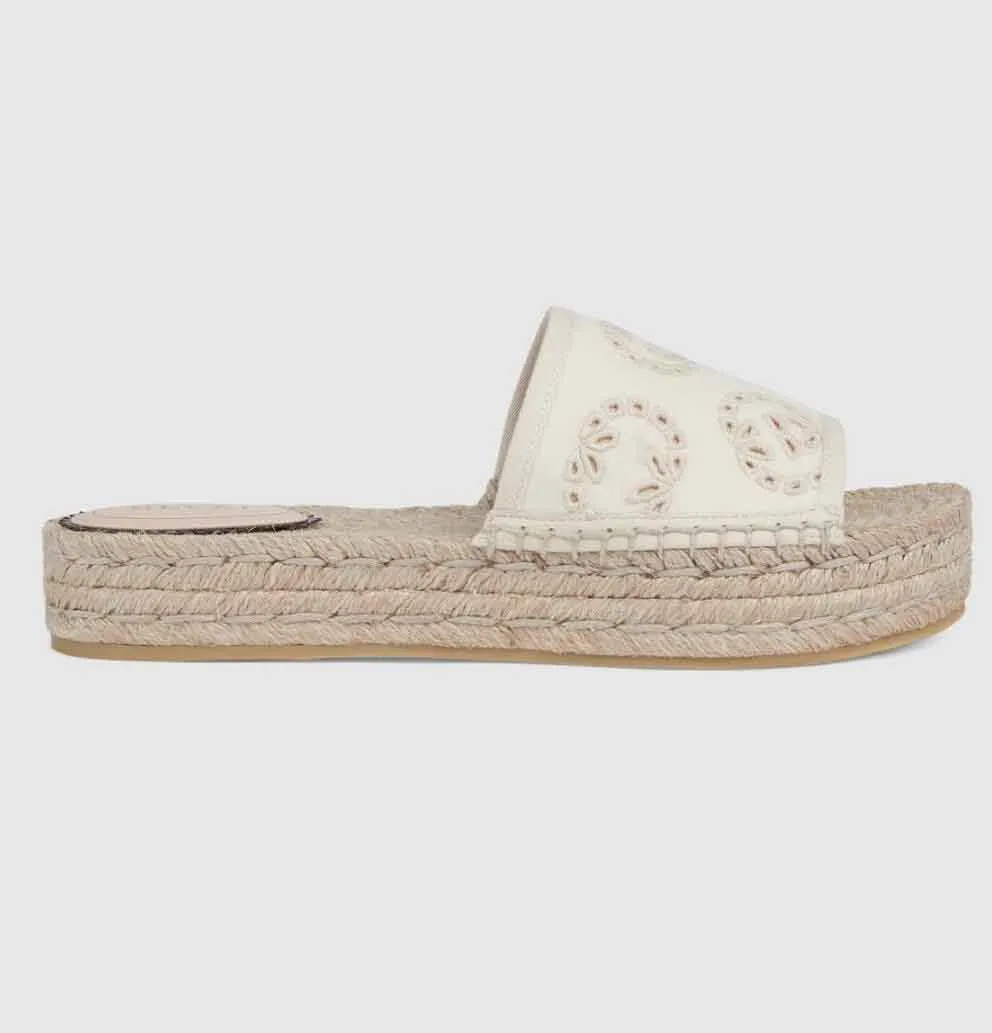 Marque 2024s / s Femmes Interlocature-g Espadrille Sandales Chaussures Cordon Slieuse plate-forme en caoutchouc Bottom Slippers Daily Lady Walking EU35-42