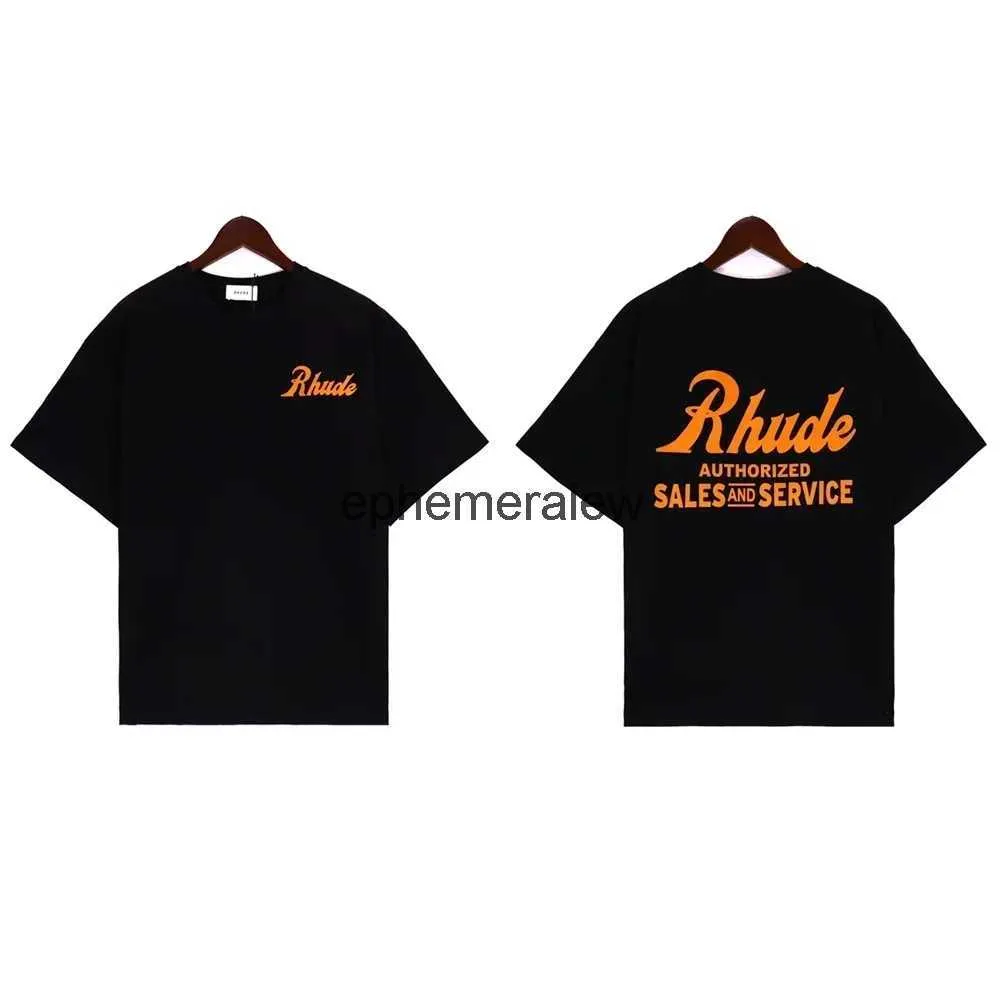 Mäns T-shirts Classic Style Casual Orange Letter Tryckt T-shirt Mens Par Retro Washing Fashion Large Inner Label H240401