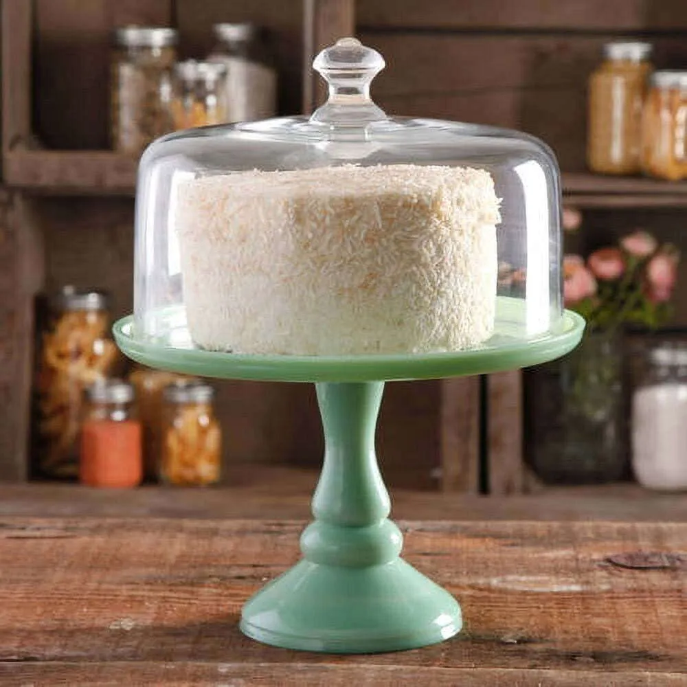 the Pioneer Woman Timeless Beauty 10-inch Cake Stand with Glass Cover, Mint Green