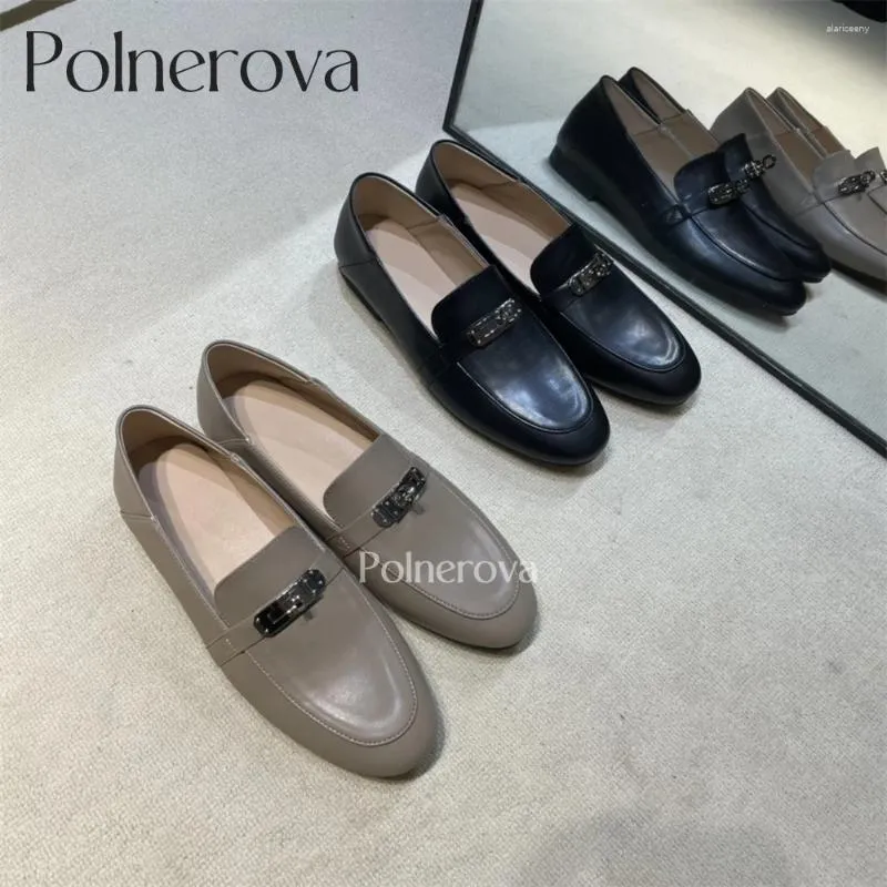 Casual Shoes Metal Lock Flats Pu Leather Loafers Gray Black Business Comfortable Designer Classic Style Formal For Women