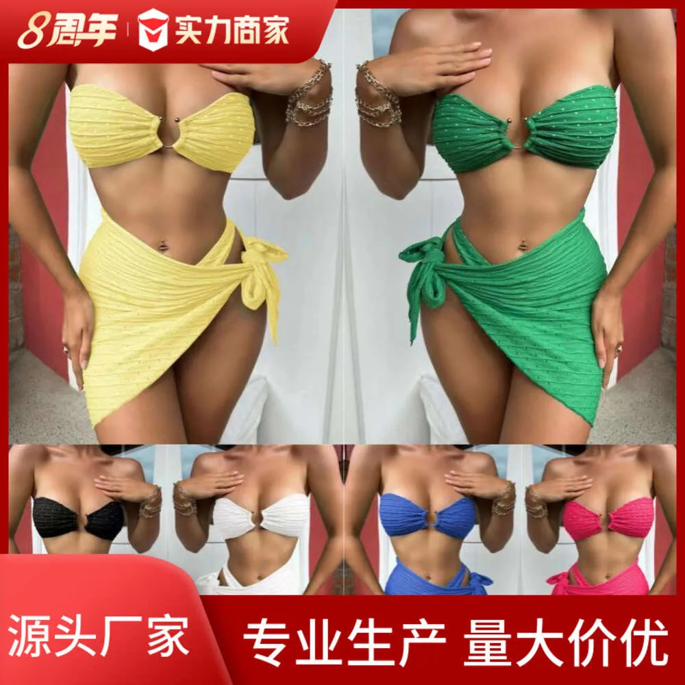 Diseñador traje de baño Mujeres Bikini Sets Bikini sin tirantes Tres piezas Media falda Swimsuit con almohadilla de pecho recolectada