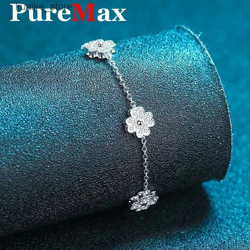 Charme Pulseiras PureMax Trevo de Quatro Folhas Micropaved Moissanite para Mulheres Luxo Espumante % 925 Prata Esterlina L240322