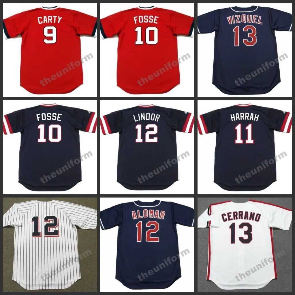 Mäns 1948: s 1999: s Cleveland Rico Carty Ray Fosse Toby Harrah Francisco Lindor Graig Nettles Roberto Alomar Omar Vizquel Pedro Cerrano Throwback Baseball Jersey S-5XL