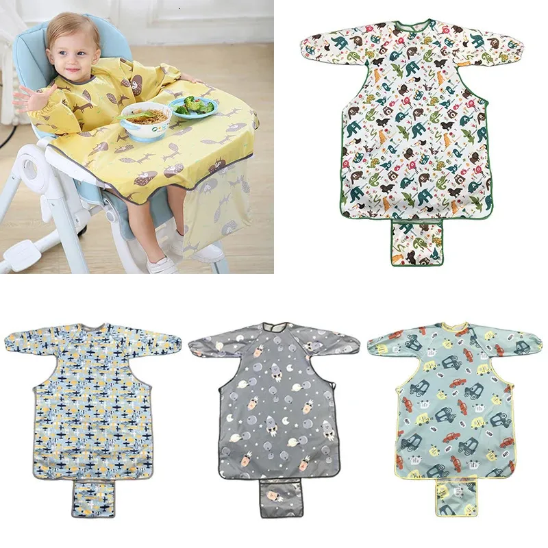 born Long Sleeve Bib Coverall with Table Cloth Cover Baby Dining Chair Gown Waterproof Saliva Towel Burp Apron Food Feeding 240315