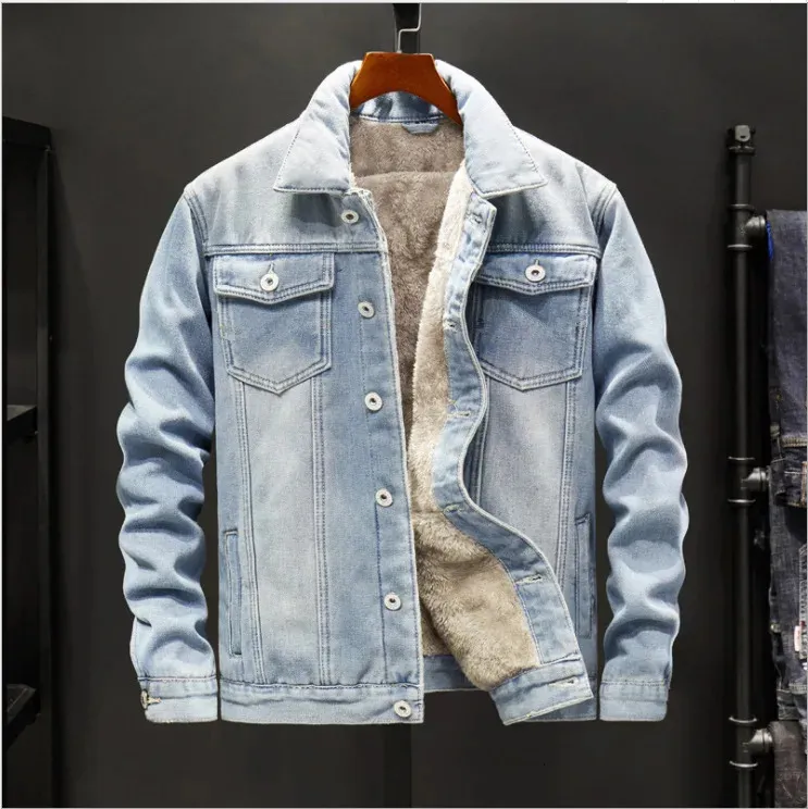 Warme Fleece Denim Jacke Winter Männer Mode MensJean Jacken Outwear Männlichen Cowboy Top Mantel Plus Größe 5XL 240311