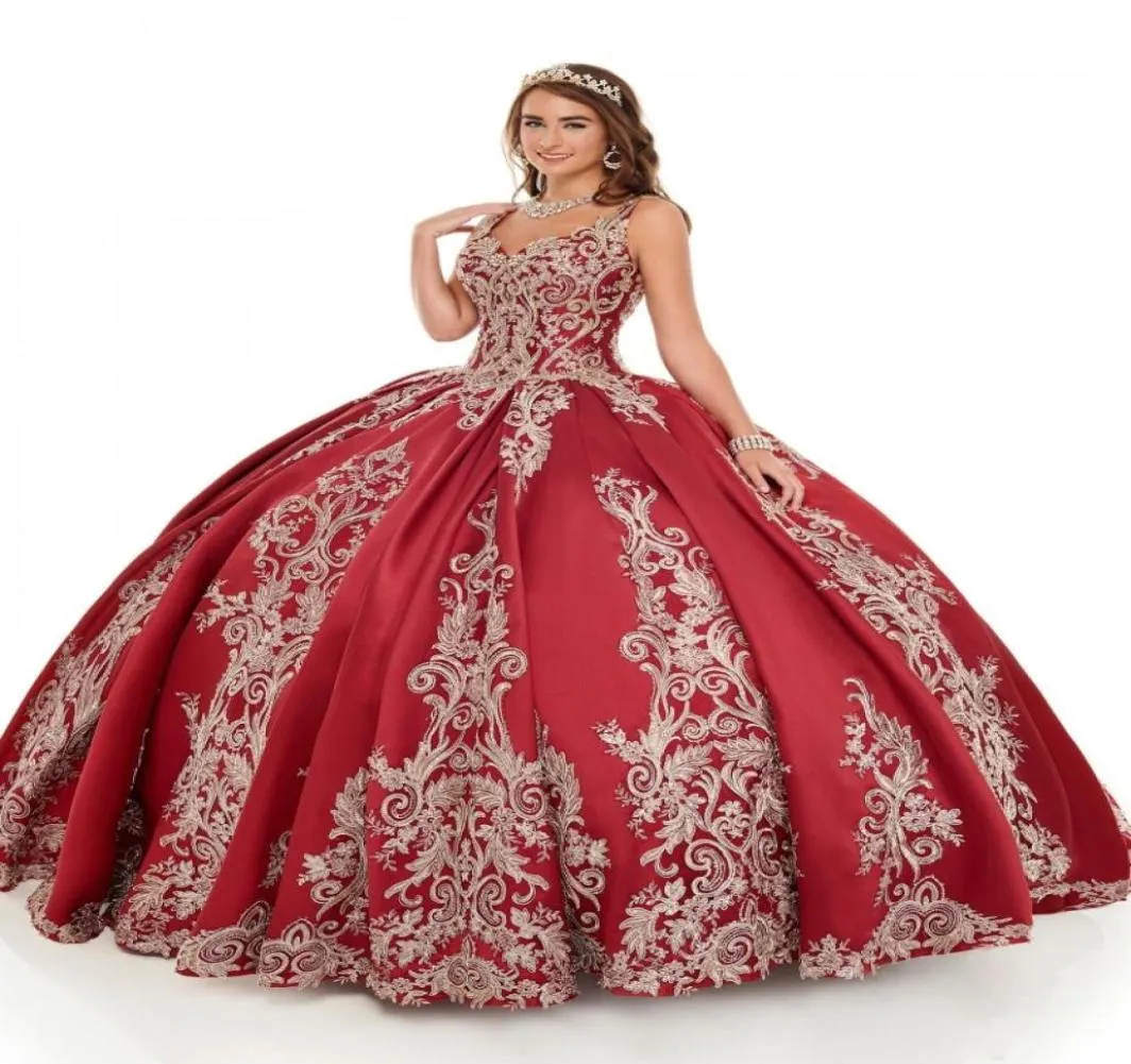 Designer Red Ball Gown Quinceanera Dresses Spaghetti Beaded Keyhole Back Party Pageant Dress For Sweet 16 Girls8982856
