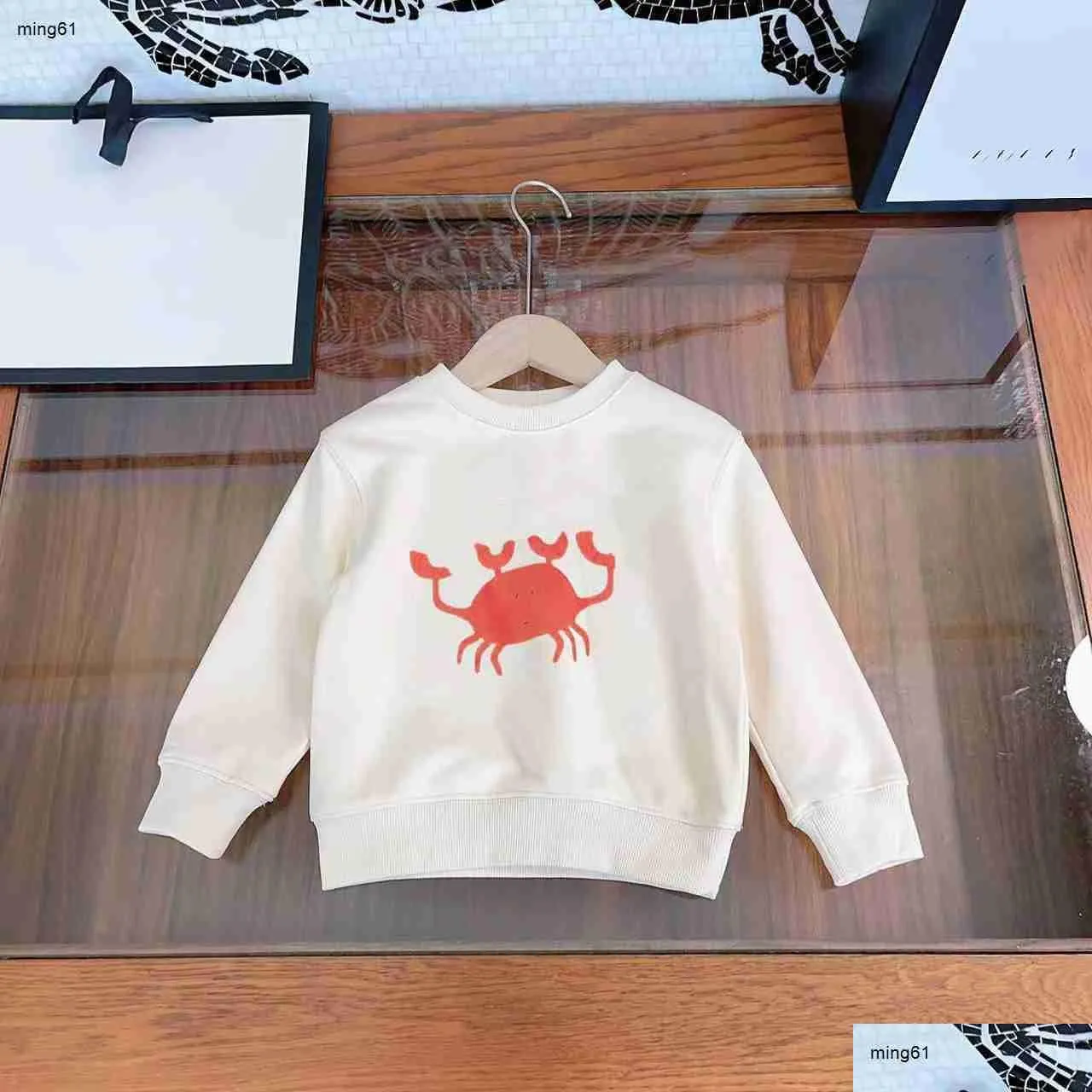 Hoodies Sweatshirts Merk Herfst Kids Hoodie Twee kleuren Optioneel Baby Trui Maat 100-160 Cartoon Krab Patroon Print Jongen Meisje Plevier N Ot9Ee