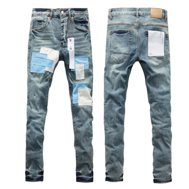 Brand Men's Jeans Fashion Mens Jeans High Street Blue Ripped Patch Light 2024 Trend Pants Pur-ple Jeans