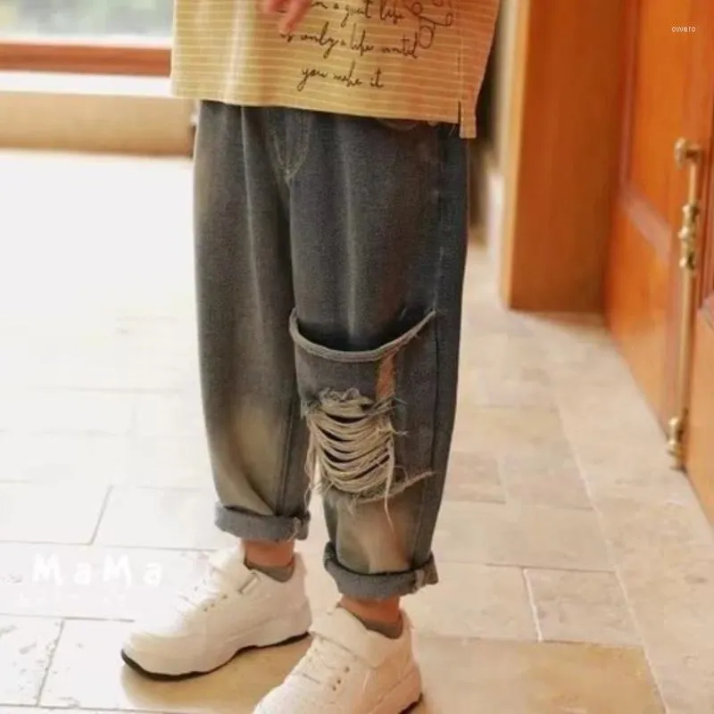 Men's Jeans Boys' Torn Children's Clothing Westernized Personalized Casual And Harlan Loose Pants Trend