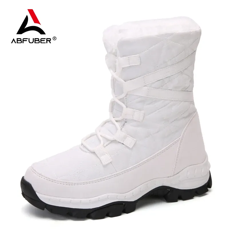 Stiefel super warmer Winter Frauenstiefel mit Fell verdickte Sohle weiße Schneestiefel Frauen Sneakers tragbare hohe obere Outdoor -Frau Schuhe Schnee Schnee