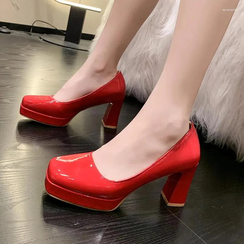 Robe chaussures 2024 haute qualité été pour femmes talons mode fête couleur unie talon carré tête sexy chaussures pour dames