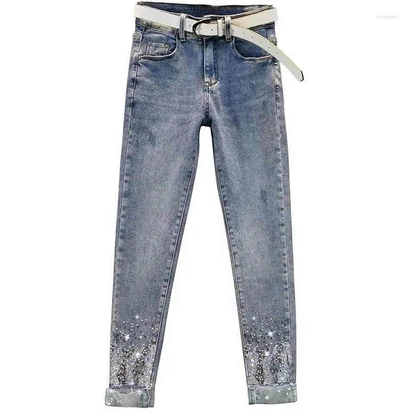 Jeans pour femmes 2024 Femmes coréennes Femme Printemps Été Paillettes Forage Denim Pantalon Dames Crayon Cowboy