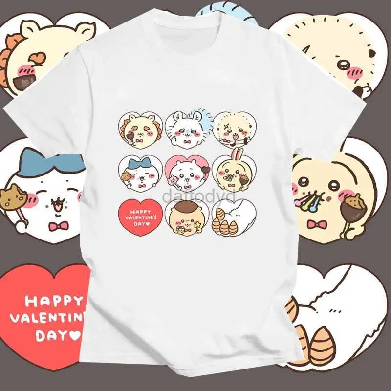 Kvinnors t-shirt kawaii chikawa kanin tryck tennagi cos kanin hund kvinnor tröja anime mönster tryckt t-shirt harajuku kvinnors kortärmade topp 240322