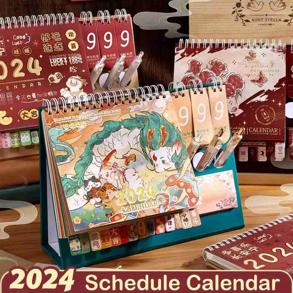 Kalendarz Rok Roku LOONG 2024 Znakomity kalendarz Kawaii Piękny roczny agenda stół stołowych Dekoracja stolika Śliczna codzienna harmonogram Y240322