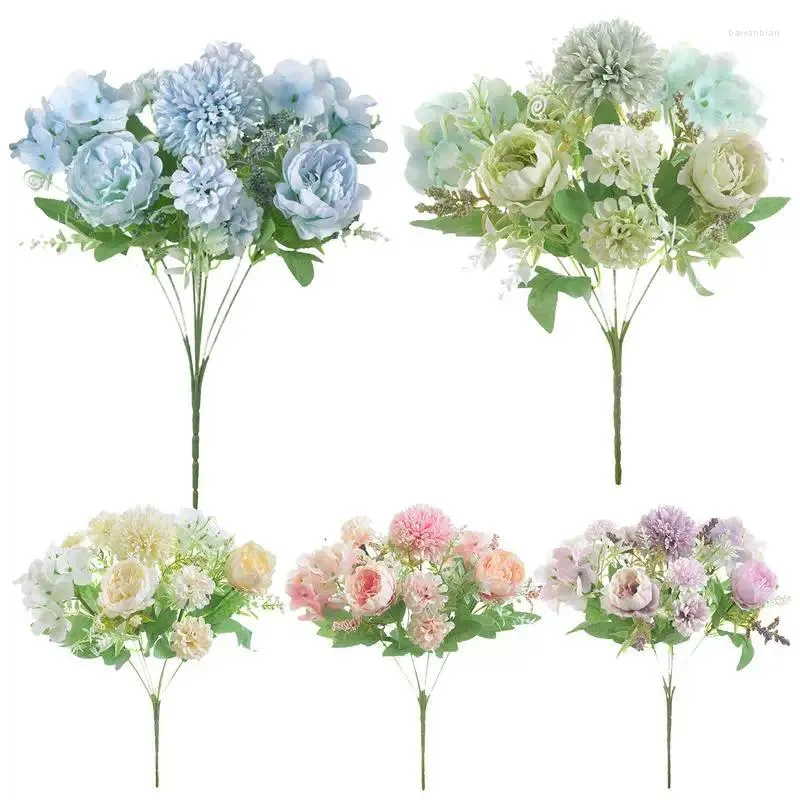 Bouquet de pivoines décoratives à 7 tiges, Vase en soie, pivoines artificielles, Bouquets de fleurs Vintage, accessoires de fête