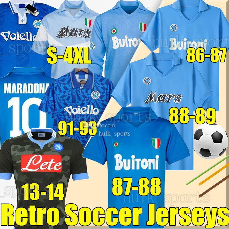 4XL Maradona Napoli 레트로 축구 유니폼 1986 1987 1988 89 1990 91 93 94 98 2013 14 나폴리 코파 이탈리아 Diego Vintage Calcio Classic Long Sleeves Football Shirt