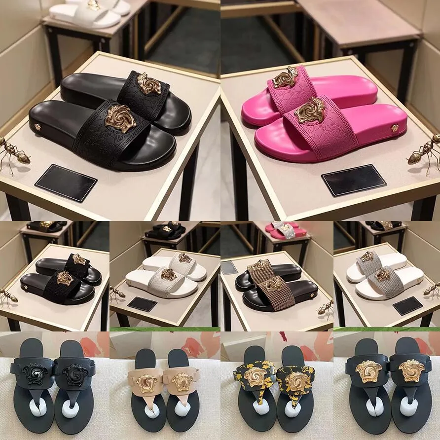 Sandales plates de luxe de styliste pour femmes et hommes, pantoufles noires, blanches, roses, mules d'été