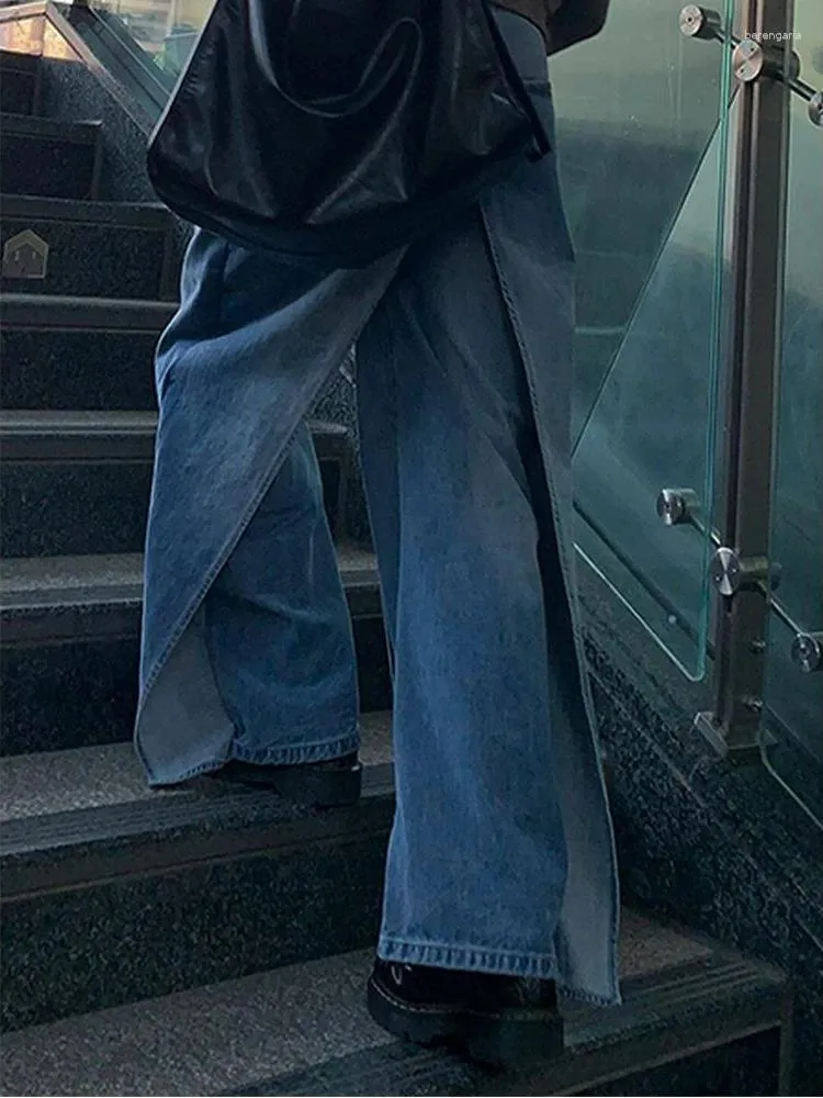 Kadınlar kot pantolon büyük boyutlu Amerikan tasarım algısı ön ve arka iki aşınma yapısökümlü sonbahar kış uzunluğunda bacak pantolon
