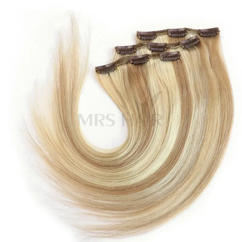 Extensions MRS HAIR Blonde Clip In Human Hair Extensions 3pcs/lot NonRemy Straight Natural ClipOn Hair Double Weft 16"18"20" For Volume