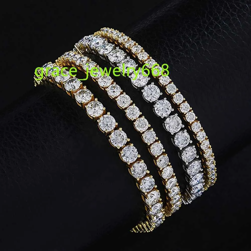 New 3MM 4MM 5MM S925 Sterling Silver 1 Row Moissanite Tennis Link Chain Bracelets Women Men Hip Hop Bling Ice Out Rapper Jewelry